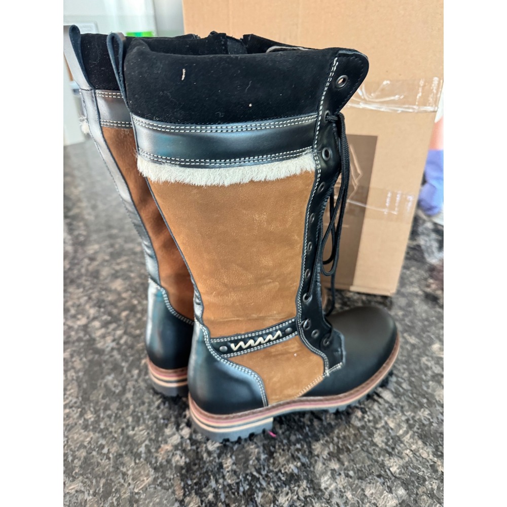 $529 Overland Ilka Tall Laced Boots Black Tan Leather Suede shoes EU 40, 9 NWB - Picture 9 of 12